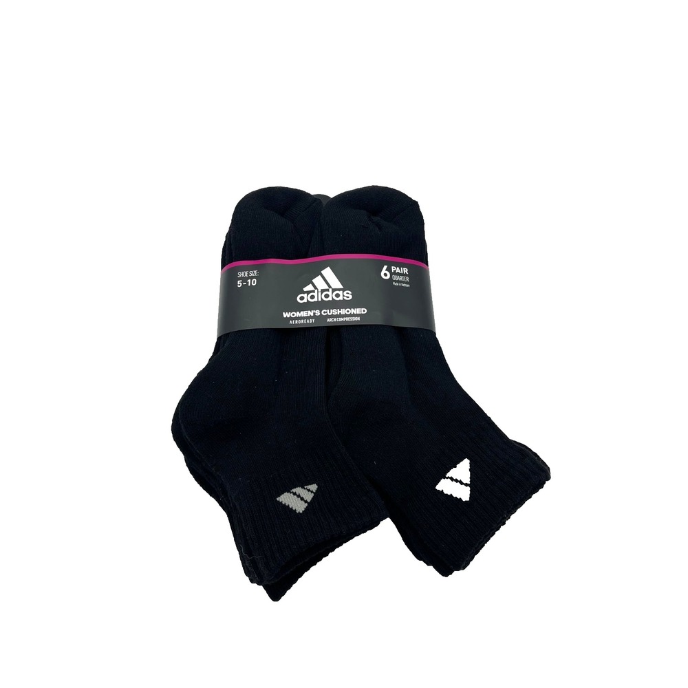 Adidas Women's Socks Quarter Aero-ready Cushioned 6 Pair Shoe Size 5-10 M EW4478
